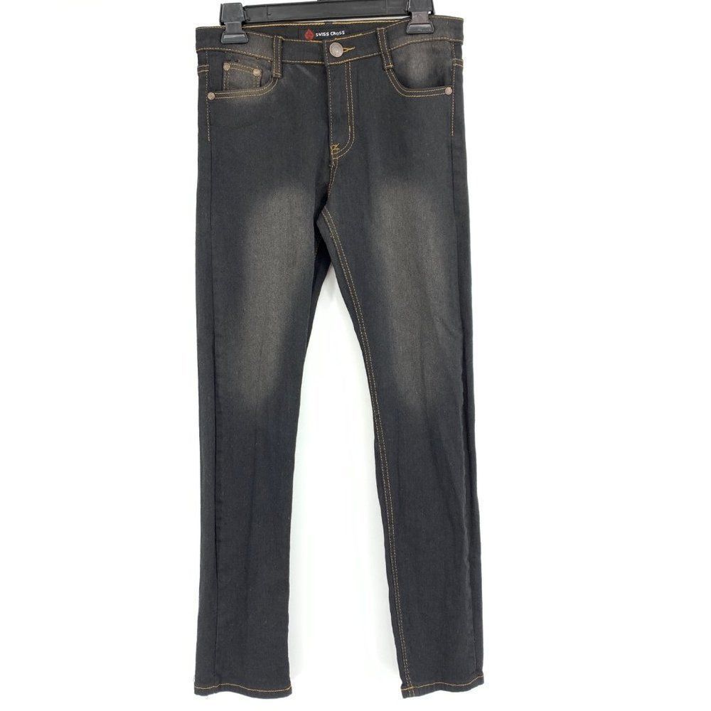 Girls Youth Swiss Cross Skinny Stretch Jeans Black 0899